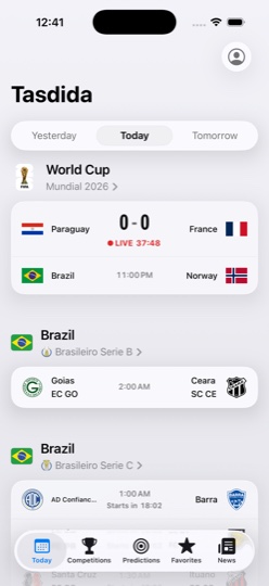 Today screen — live scores